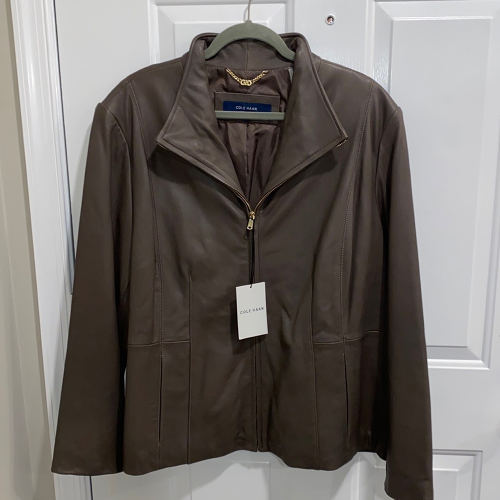 Cole Haan 2x Brown leather jacket. Never worn. Cole Haan tag still attached.